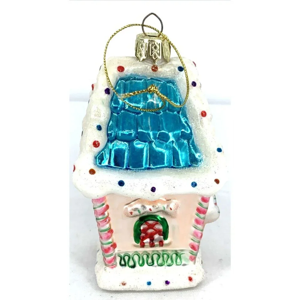 Lao Mai Pink Gingerbread House Glass Christmas Ornament 4 1/2” Tall - Picture 4 of 8
